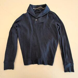 Banana Republic Sz M Shawl Button Neck Sweater Men Navy Blue Cotton Casual Cozy